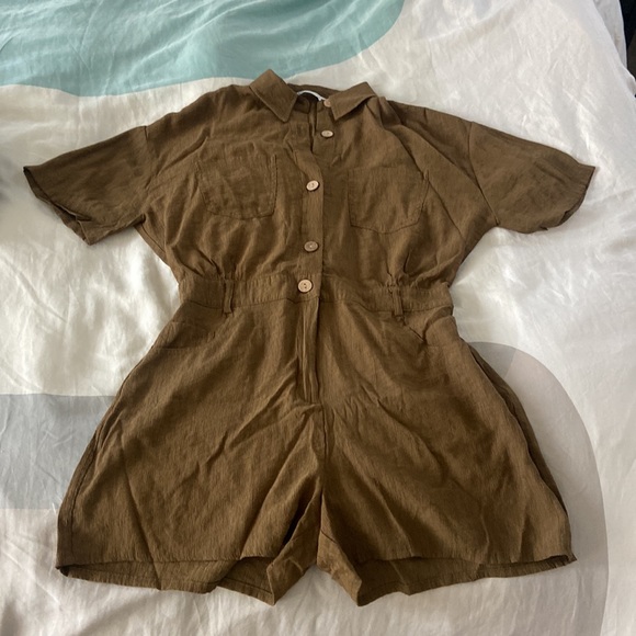 Zara short sleeve dark olive green romper jumpsuit - Picture 7 of 11